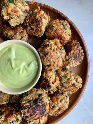 SAVORY OATMEAL CROQUETTES with SESAME & AVOCADO SAUCE